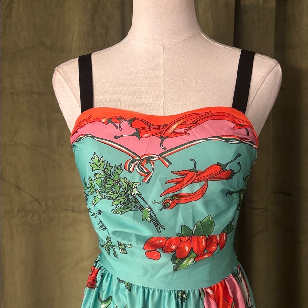 Dolce & Gabbana Turquoise Floral Print Maxi dress with Orange & Pink Accents - Picture 5 of 15